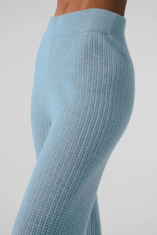 Kaschmir High-Waist Plüsch-Waffel-Hose - Himmelblau meliert