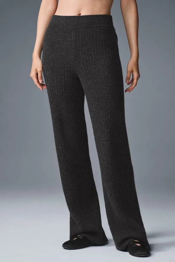 Pantalon Cachemire gaufré moelleux taille haute - Gris chiné foncé