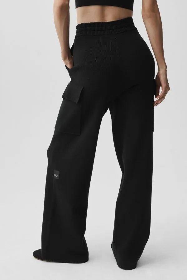 Scholar Strick High-Waist Cargohose - Schwarz