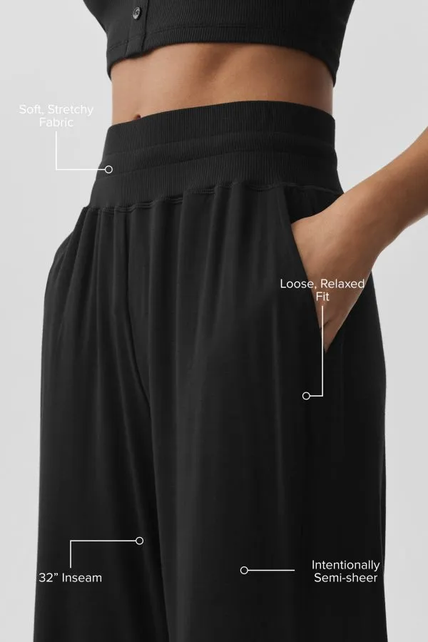 Halbtransparente Delicate Lounge Hose mit ausgestelltem Bein (Lang) - Schwarz